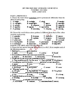 Bộ đề thi học sinh giỏi cấp huyện môn Tiếng Anh Lớp 9 (Có đáp án)